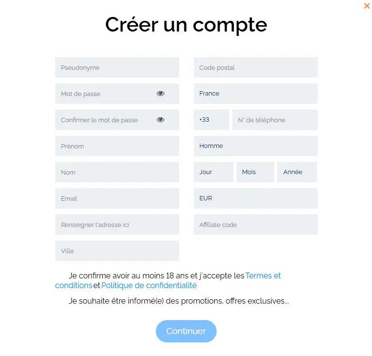 Processus d'inscription ECLIPSE CASINO